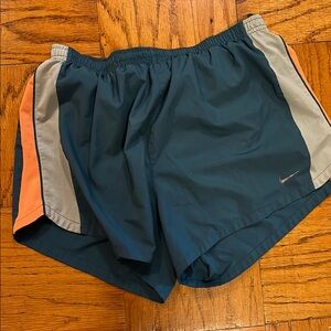 Nike Dark Blue and Gray Running Shorts with Orange Accents